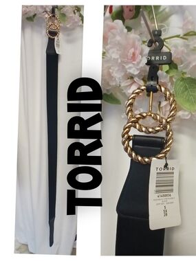 torrid Black Stretch Belt with Twisted Gold Double-Ring Buckles Size 5